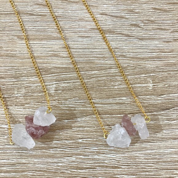 Natural Raw Cut Purple Amethyst and Clear Quartz Stone Pendant Gold Necklace - Picture 4 of 5